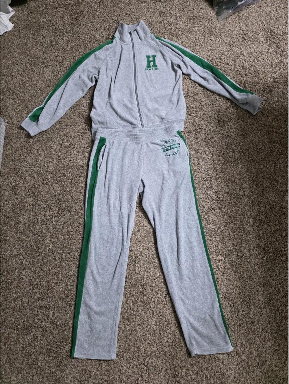Stranger Things Hawkins High Tracksuit Womens M Gray Green Tiger Pride Netflix
